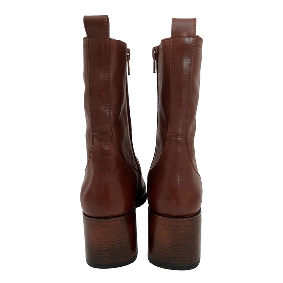 Leather Block Heel Booties - Picture 3 of 10